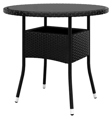 Produktbild von Leichter Gartentisch aus Hartglas und Rattan Schwarz Ø80x75 cm für Terrasse und Balkon