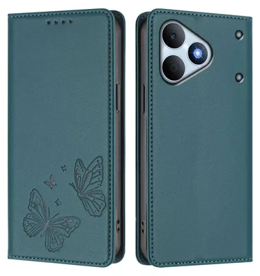 Image de Étui en cuir pour Realme Note 80, étui de protection type portefeuille en cuir gaufré papillon avec support, vert