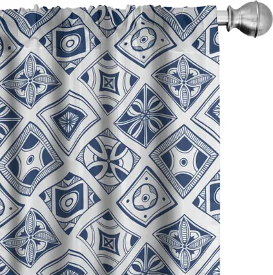 Produktbild von ABAKUHAUS Navy blau Vorhänge, Gardinen, Mediterrane traditionelle Kunstelemente mit spanisch-portugiesischen Einflüssen, 2 Stück 75 x 245 cm, Dunkelblau Weiß