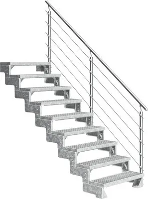 Produktbild von Aussentreppe Pertura Tallis mit Prova Geländer 9 Steigungen 100 cm Gitterrost