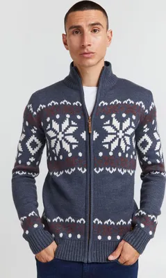 Produktbild von !Solid SDNoran Herren Strickjacke Cardigan Grobstrick mit Stehkragen und Reißverschluss Norweger Muster
