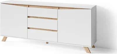 Produktbild von byLIVING Kommode Valentin, Sideboard Breite 180 cm, matt weiß, Applikation in Eichen-Optik