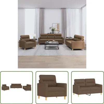 Produktbild von The Living Store 3-tlg. Sofagarnitur mit Kissen Braun Stoff