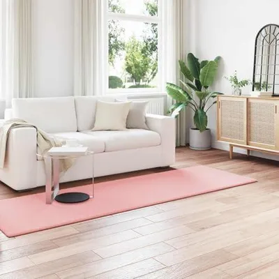 Produktbild von Rosa Teppichläufer aus Kunstkaninchenfell 80 x 250 cm – weicher, rutschfester Webteppich mit kurzem Flor für Wohnzimmer, Schlafzimmer und Flur