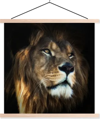 Produktbild von MuchoWow® Textilposter Löwe - Fell - Schwarz 40x40 cm mit holzfarbenen Rahmen - Posterleiste