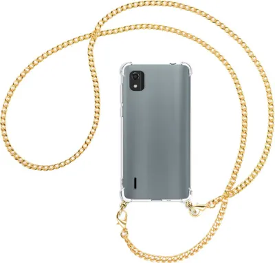 Produktbild von Handykette Backcover-Schutzhülle mit Band (Metall goldfarben) für Nokia C2 2nd Edition 2022 (TA-1468) - goldfarbene Kette