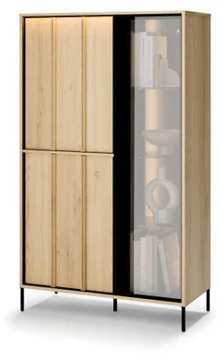 Produktbild von Vitrine mit Beleuchtung ITAMI IT-01, Eiche Cremona / Schwarz, 90x151x40 cm