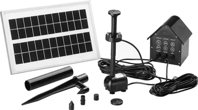 Produktbild von MONZANA® Solarpumpe LED Multicolor 4 Aufsätze Timer Akkuspeicher Fernbedienung Solar Panel Teich Pumpe Springbrunnen