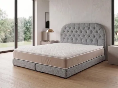 Produktbild von Polsterbett  LEON 4 mit Kopfteil, modernes gepolstertes Bett in 200 x 200 cm Farbe: Dunkelgrau