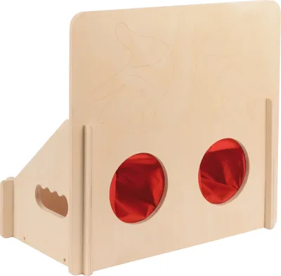 Produktbild von EDUPLAY 120802 Pudełko do dotykania, 34 x 32 x 20 cm Sensoryczna gra edukacyjna do dotykania przedmiotów, naturalny/czerwony