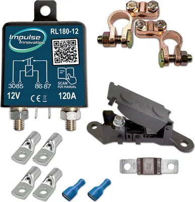 Produktbild von Trennrelaisset | RL180-12 BASIC | 12V 120A | Polklemmen | 25mm² Verbinder | 70A Sicherung