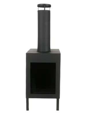 Immagine prodotto di Caminetto da giardino per legna o bricchette di legno, camino per uscita fumi e griglia di stoccaggio, cesto per il fuoco da giardino (H) circa 100 cm