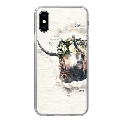 Produktbild von MuchoWow® Handyhülle Schutzhülle Hülle für iPhone X Schottischer Highlander - Rauch - Blumen Silikon Softcase Handy Hülle - Handyhülle