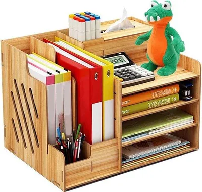 Produktbild von Massivholz-Arbeitsplatz-Organizer mit Schublade, großem Aufbewahrungsbehälter, für Dokumente, Familie und Büro, Holz-Aufbewahrungsbox