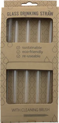 Produktbild von 4 x Glas Trinkhalme mit Reinigungsbürste