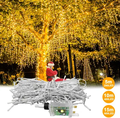 Zdjęcie produktu dla XINZI 15m łańcuch świetlny LED - 600 diod LED, łańcuch świetlny, 8 trybów świecenia, ciepły biały, sopel, dekoracja świąteczna i imprezowa