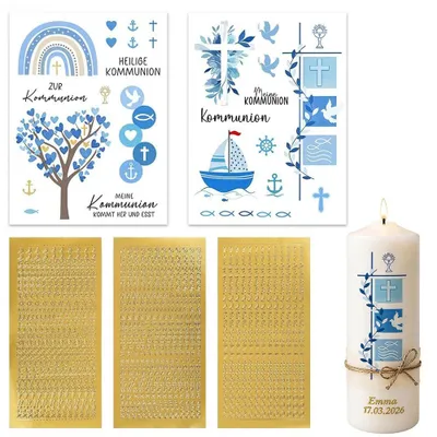Kerzentattoo-Set, 5-teilig, goldene Buchstaben & religiöse Motive, für Kerzen