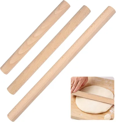 Immagine prodotto di Accessori per la preparazione di dolci e pane:
- 3 mattarelli in legno di faggio, dimensioni: 25 cm, 30 cm e 45 cm.
- Mattarello in legno, senza manici.
- Mattarello in legno per pasta e pane