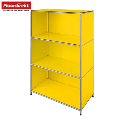 Immagine prodotto di Floordirekt Concept Epure MK-101, scaffale metallico, dimensioni 75 cm (larghezza) x 40 cm (profondità) x 120 cm (altezza), colore giallo, libreria con 4 ripiani e pareti laterali, struttura in metallo cromato