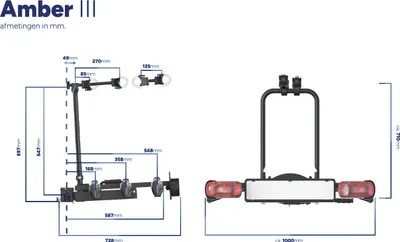Diagrams and dimensions of a bicycle rack.