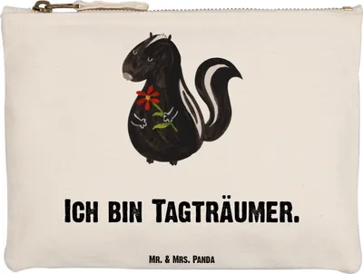 Produktbild von Mr. & Mrs. Panda Mäppchen Stinktier Blume Grösse XL Große - Weiß - Geschenk, Stoffbeutel, Träume, kosmetiktäschchen, Wildtier, Kulturtasche, Raubtier, Skunk, Pouch