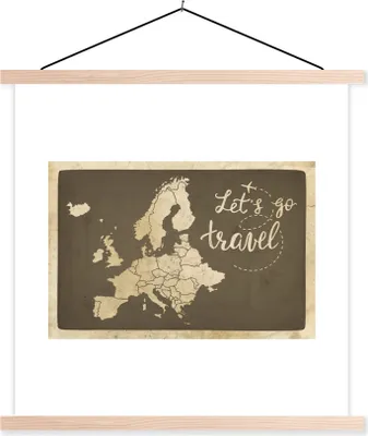 Produktbild von MuchoWow® Textilposter Europa Karte - Vintage - Zitate 60x60 cm mit holzfarbenen Rahmen - Wanddekoration