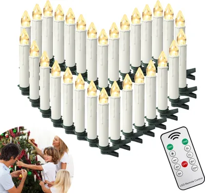 Produktbild von UISEBRT 30x LED-Kerzen Weihnachtskerzen  Kabellose Warmweiß Weihnachtsbaumkerzen Timer mit Fernbedienung Dimmbar Flackern Christbaumkerzen