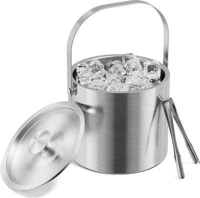 Produktbild von Edelstahl Eiswürfelbehälter - Eiseimer - Doppelwandig isoliert - Mit Deckel und Schaufel/Zange - Für Kühlung von Bier und Getränken