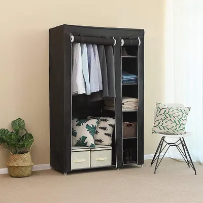 Image de Armoire en tissu portable avec tringle suspendue 172x105×43cm noir