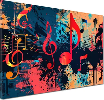 Produktbild von Abstrakte Musiknoten Pop Art bunt Leinwandbild Wandbild Kunstdruck XL Wanddeko: 100x75x4cm