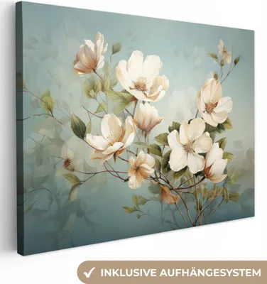Obrázok produktu pre MuchoWow® - Plátno - Kvety - Biela - Príroda - Vintage, nástenný obraz, nástenné dekorácie obrazy obývacia izba, 80x60cm