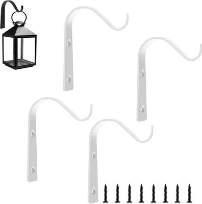 Produktbild von Unyqoos® 4er-Set S‑förmige Pflanzenhaken aus Eisen, weiß – Wandhalter für Blumenampeln, Hängekörbe, Laternen, Vogelhäuser, Windspiele