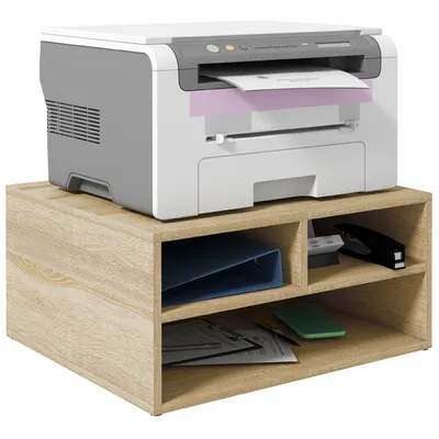 Image de HOMCOM Organiseur bureau aspect bois avec 3 compartiments fournitures support d'imprimante 47 x 40 x 22,5 cm