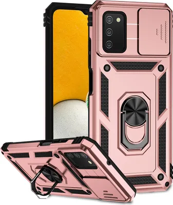 Produktbild von Galaxy A03S / A02S Hülle mit Schiebe Kamera Schutz und Ringhalter Ständer Robust Rüstung Schutzhülle für Samsung Galaxy A03S / A02S Rosa