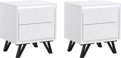 Produktbild von Set aus 2 Nachttischen mit 2 Schubladen - mit LED-Beleuchtung - MDF - Weiß lackiert - SALIANO
