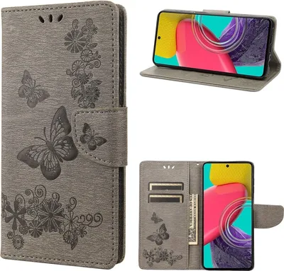 Produktbild von Mobigear Butterfly  Samsung Galaxy M53 Hülle Klapphülle Geldbörse - Grau