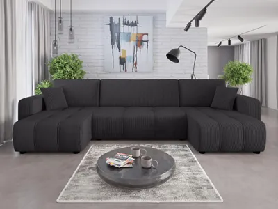 Produktbild von Couchgarnitur Sofa Sofagarnitur ALICE U im Cord Stoff samt in U Form mit Schlaffunktion und Bettkasten Wohnlandschaft Polsterecke Couch Wellenfederung