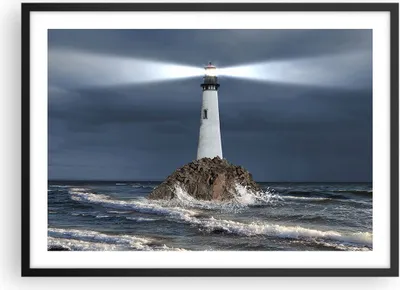 Produktbild von Gerahmtes Poster - Schwarzer Rahmen - Leuchtturm Meer - 70x50 cm - Wand Bild - Wanddeko - Wandbilder - Kunstposter - Wandposter - Bilderrahmen - Bilder - Kunstdruck - Wandbild - P2BAA70x50-3550