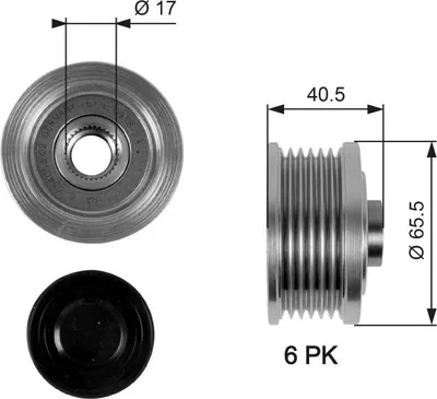 Produktbild von GATES Generatorfreilauf Riemenscheibe Lichtmaschine für OPEL Astra H Caravan (A04) Ø65mm