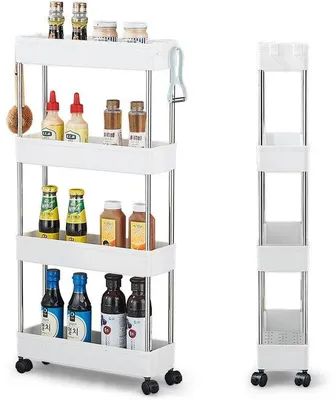 Image de Chariot de cuisine multifonctionnel à 4 niveaux, 40 x 13 x 86 cm, en plastique