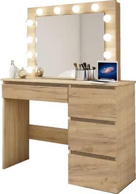 Produktbild von Schminktisch Mit Spiegel Und Beleuchtung 12X Led Eiche Wotan