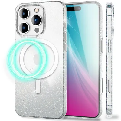 Image de Coque pailletée NALIA pour iPhone 16 Pro – compatible MagSafe et scintillante – STARLITE (coque hybride transparente et dos anti-jaunissement) – Marque berlinoise