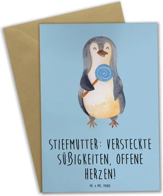Produktbild von Mr. & Mrs. Panda babykarte Stiefmutter Herzen - Blau Pastell - Geschenk, Grußkarten, einzigartige Designs, einladungskarten, Geschenke, Humor, Familien, Freude, Familie