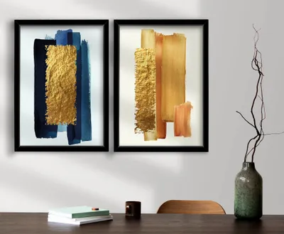 Immagine prodotto di Wallity, 2P3853NISCT-016, Quadro decorativo in MDF con cornice (2 pezzi), 100 % MDF, Oro, 38 x 53 cm