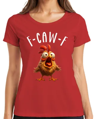 Produktbild von F-CAW-F Lustiges Cartoon Huhn Verrücktes Bauernhof Humor witzig Damen T-Shirt, Rot, L