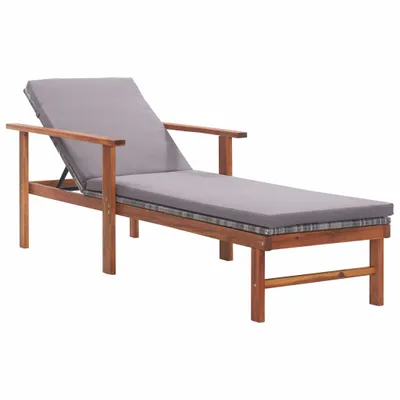 Image de vidaXL Chaise longue avec support Poly Rotin Acacia Bois Massif Gris