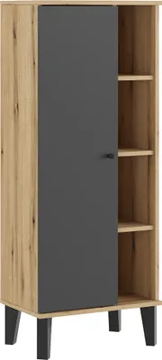 Produktbild von Badezimmer-Midischrank 51 cm breit in Eiche mit grau, 1 Tür, 4 offene Fächer OLEAN-61