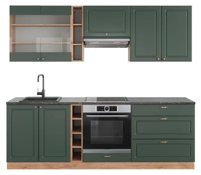 Produktbild von Küchenzeile Vicco Fame-Line Grün-Gold Landhaus/Goldkraft Eiche 235 cm , AP Anthrazit, Model 42373