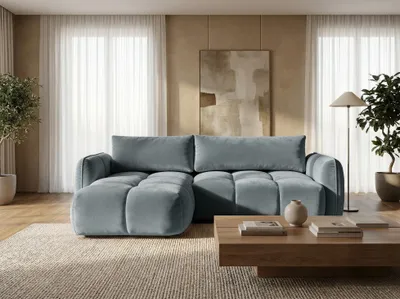 Image de Sofiland BELVEO Canapé d'angle L Gauche Convertible Coffre gris-bleu