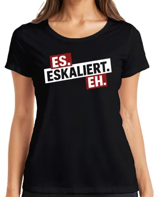 Produktbild von Es eskaliert eh Spruch Party Karneval JGA Lustig Bier Feierabend Damen T-Shirt, Schwarz, L